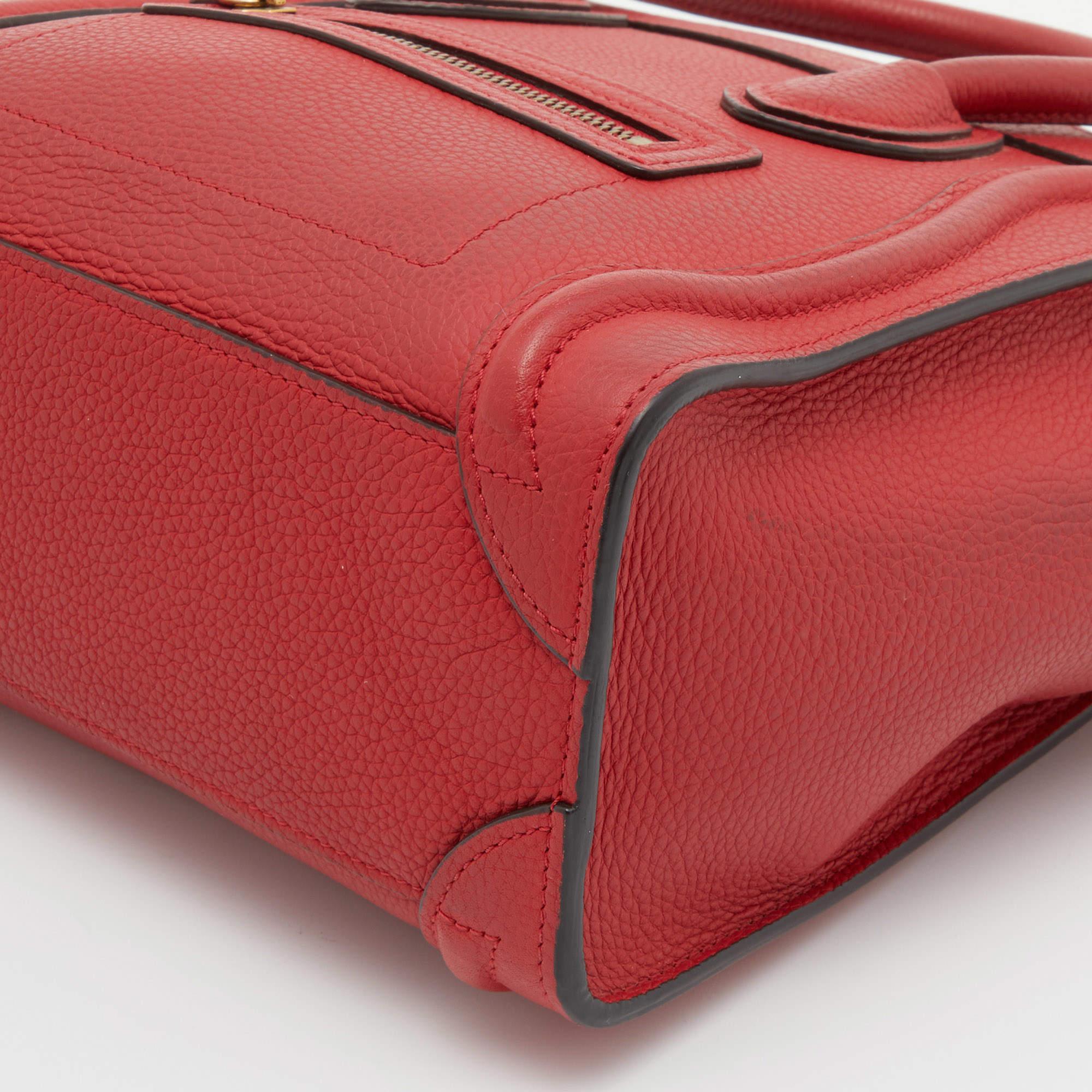 Celine Red Grain Leather Nano Luggage Tote 4