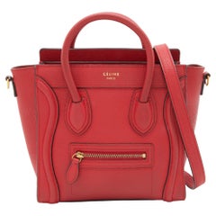 Celine Borsa Nano Luggage Tote in pelle a grana rossa