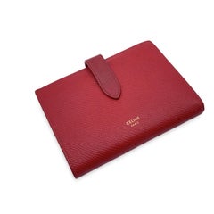 Celine Red Grained Calfskin Leather Compact Wallet Coin Purse