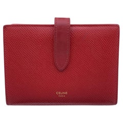 Celine Red Grained Calfskin Leather Compact Wallet Coin Purse
