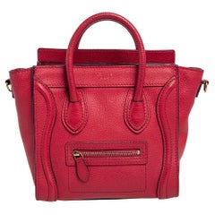 Céline Red Grained Leather Nano Luggage Tote