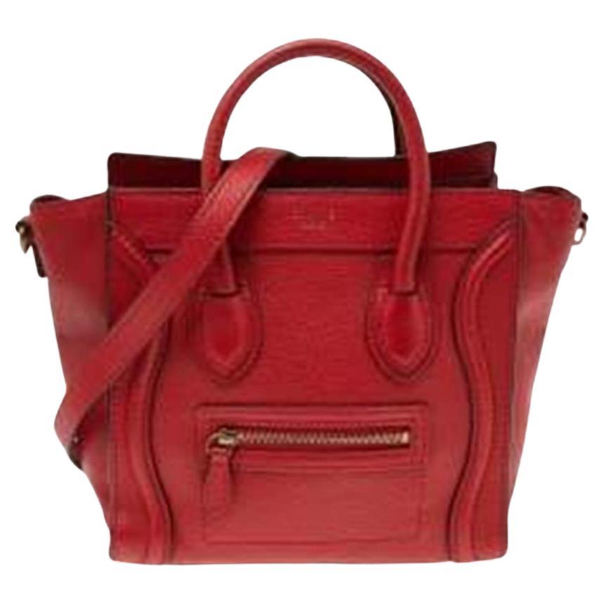 Céline Red Grained Leather Nano Luggage Tote