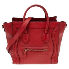 Céline Red Grained Leather Nano Luggage Tote