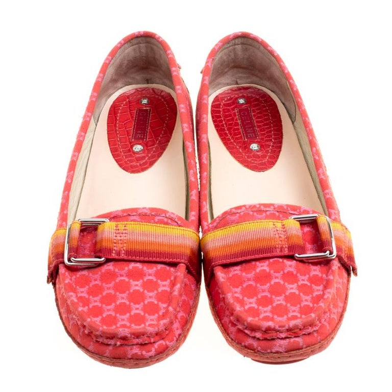 Celine Red Jacquard Fabric Macadam Loafers Size 40.5 For Sale at 1stdibs
