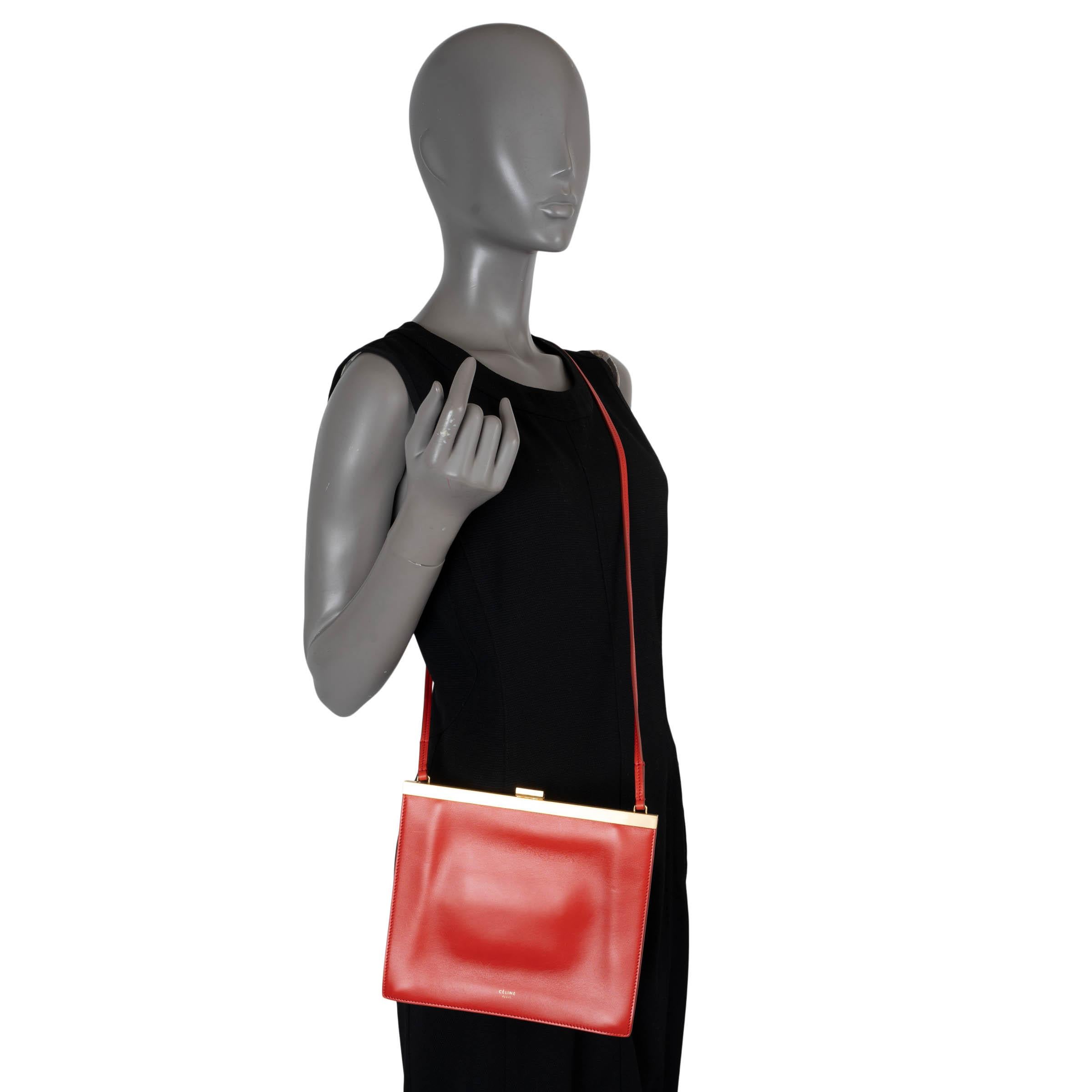 CELINE red leather 2017 CLASP MINI Shoulder Bag For Sale 2