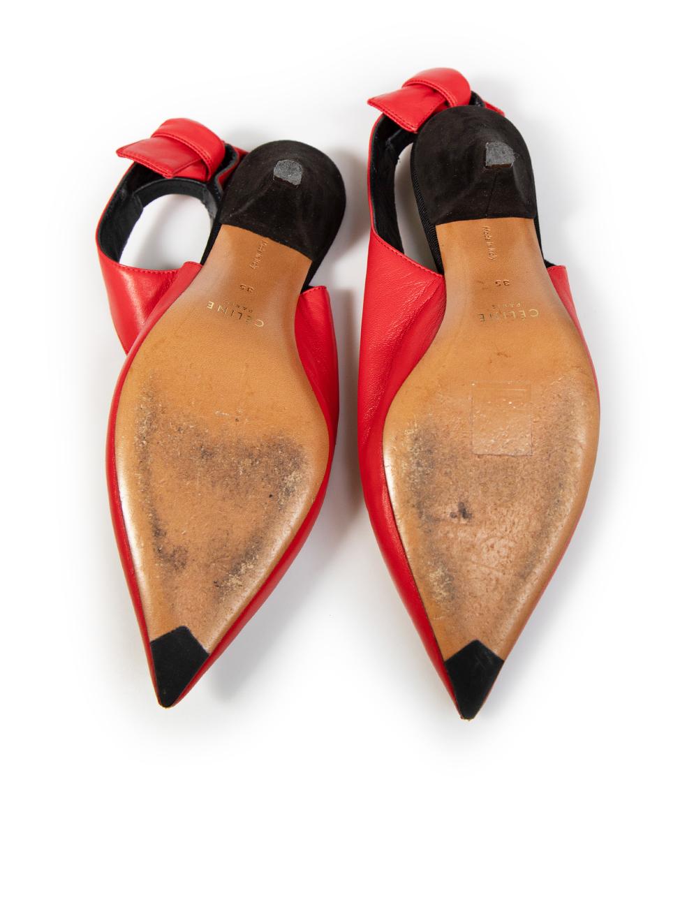 Women's Céline Red Leather 70 Soft V-Neck Slingback Heels Size IT 35