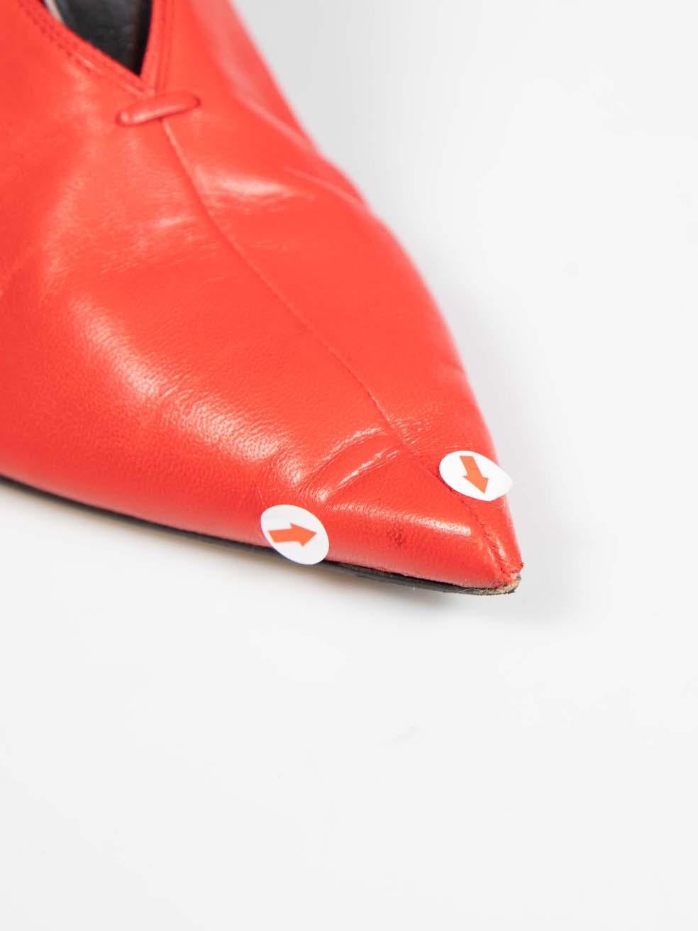 Céline Red Leather 70 Soft V-Neck Slingback Heels Size IT 35 2