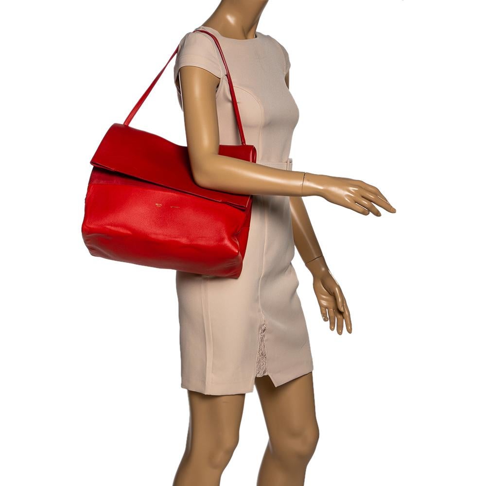 Celine Red Leather All Soft Shoulder Bag In Good Condition In Dubai, Al Qouz 2
