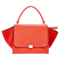 Celine Red Leather and Suede Large Trapeze Tote