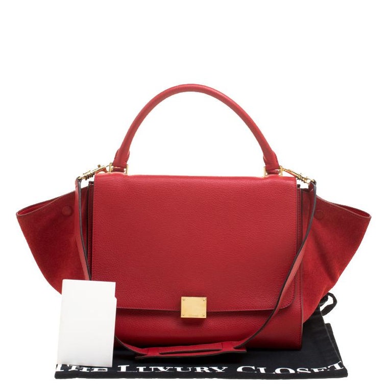 Celine Red Leather and Suede Medium Trapeze Bag For Sale at 1stDibs