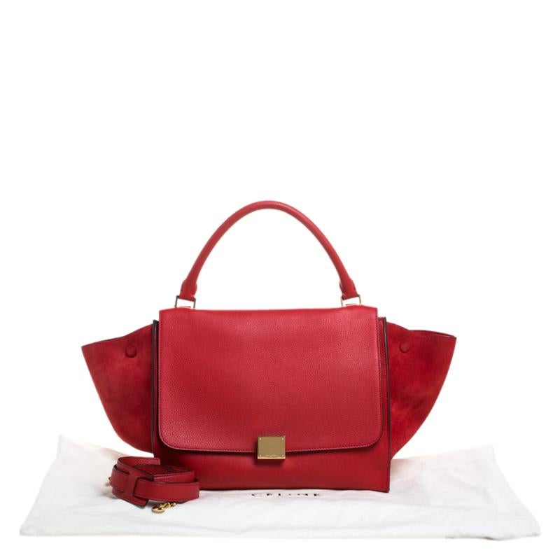 Celine Red Leather and Suede Medium Trapeze Bag 8