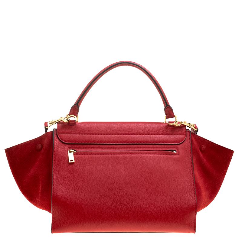 Celine Red Leather and Suede Medium Trapeze Bag im Zustand „Gut“ in Dubai, Al Qouz 2