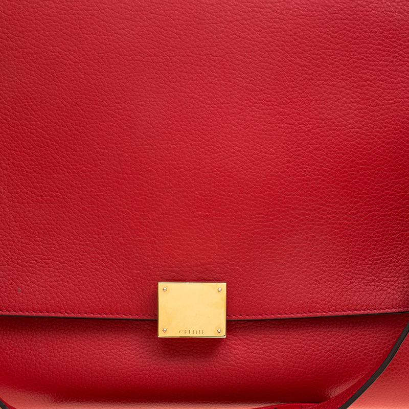 Celine Red Leather and Suede Medium Trapeze Bag Damen