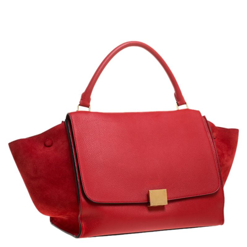 Celine Red Leather and Suede Medium Trapeze Bag 2