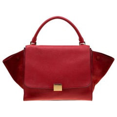 Celine Red Leather and Suede Medium Trapeze Bag