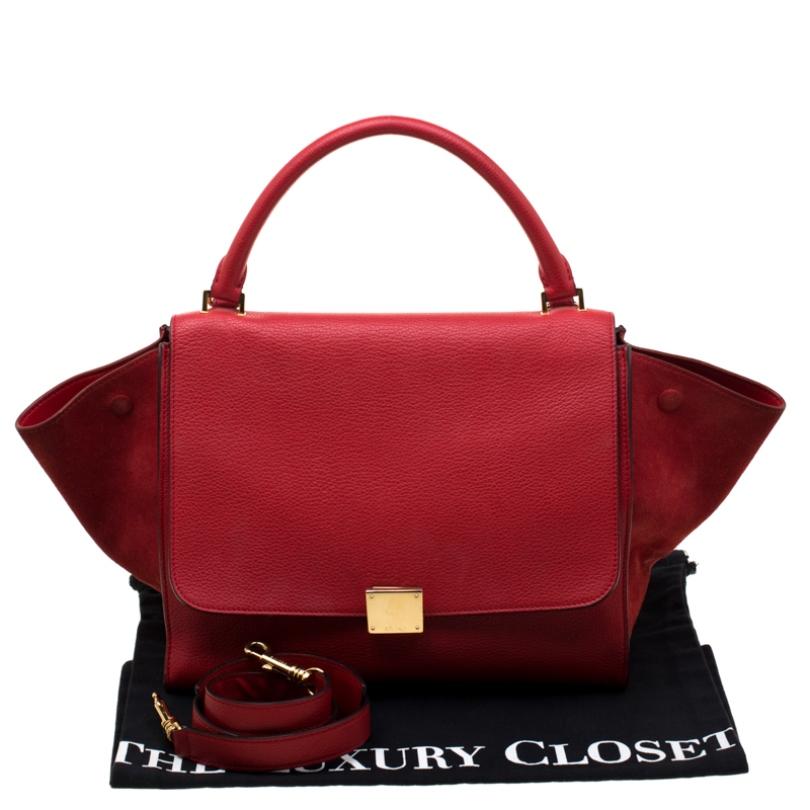 Celine Red Leather and Suede Medium Trapeze Top Handle Bag 7