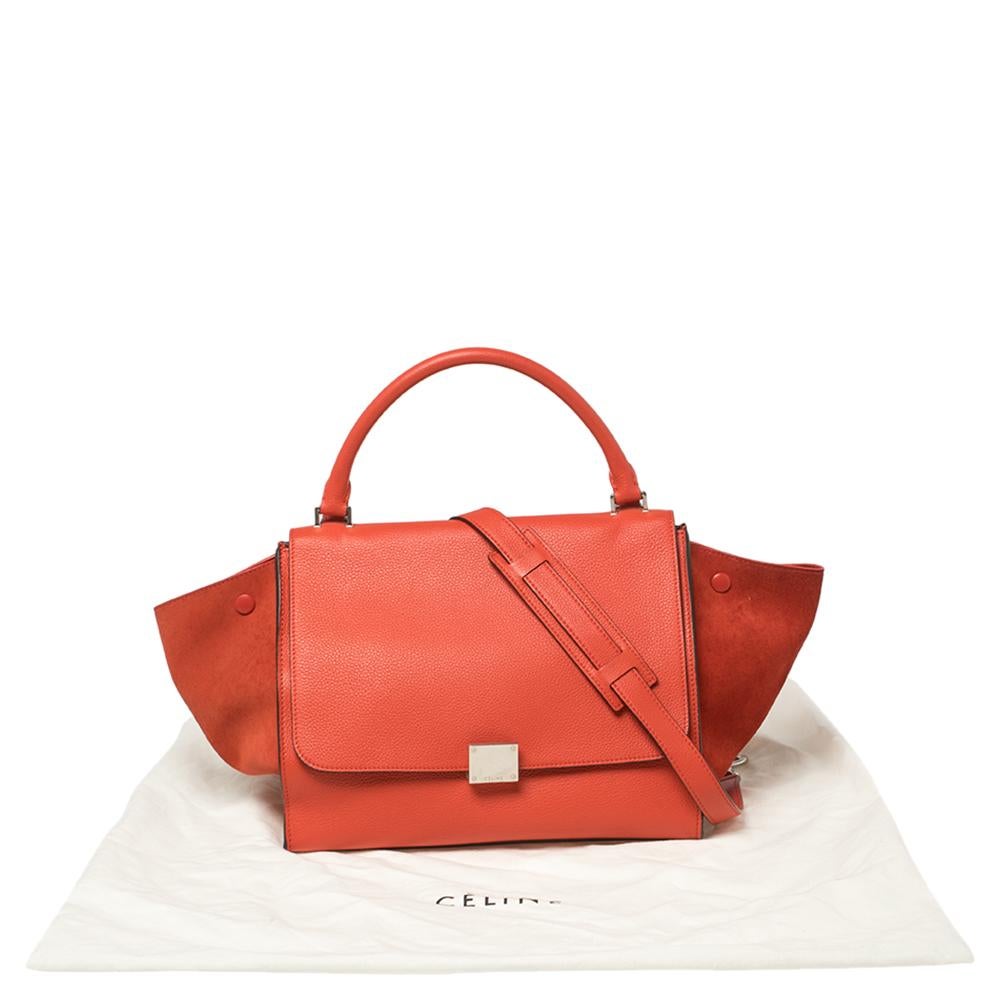 Celine Red Leather and Suede Medium Trapeze Top Handle Bag 8