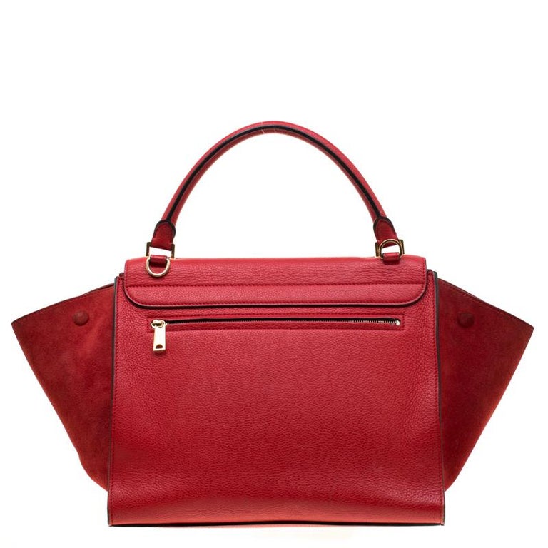 Celine Red Leather And Suede Medium Tze Top Handle Bag Celine Red Leather And Suede Medium Tze Top Handle Bag