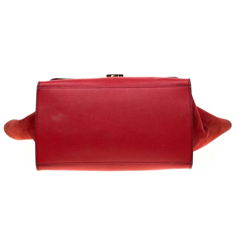 Celine Red Leather and Suede Medium Trapeze Top Handle Bag 1