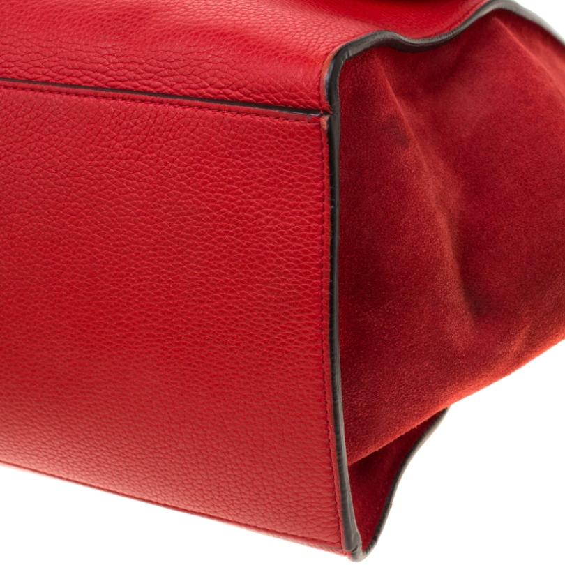 Celine Red Leather and Suede Medium Trapeze Top Handle Bag 4