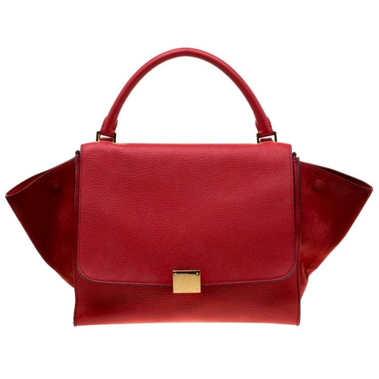 Celine Red Leather and Suede Medium Trapeze Top Handle Bag at 1stDibs