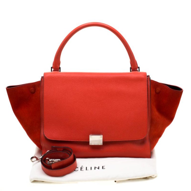Celine Red Leather and Suede Medium Trapeze Tote For Sale at 1stDibs