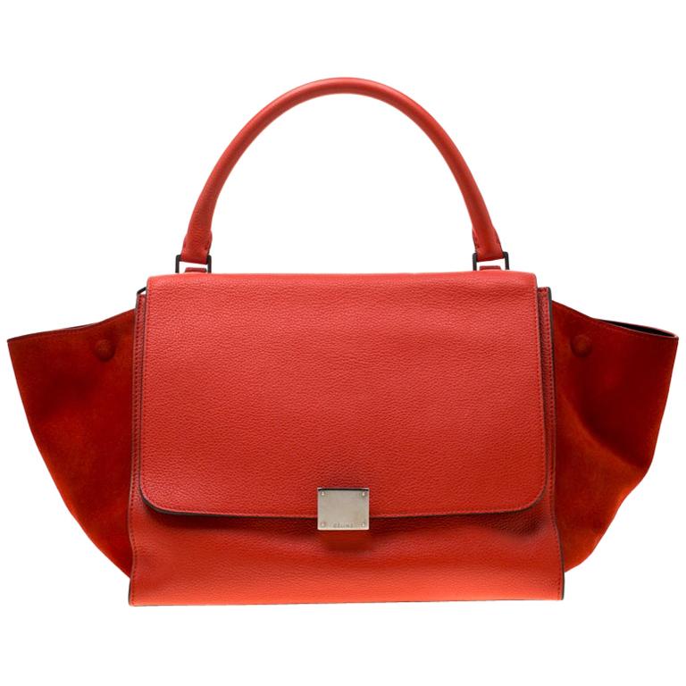 Celine Red Leather and Suede Medium Trapeze Tote For Sale at 1stDibs