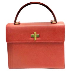 Celine red leather box handbag