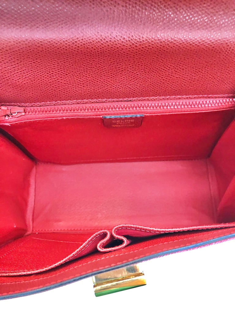 Celine Red Leather Box Handbag For Sale 1