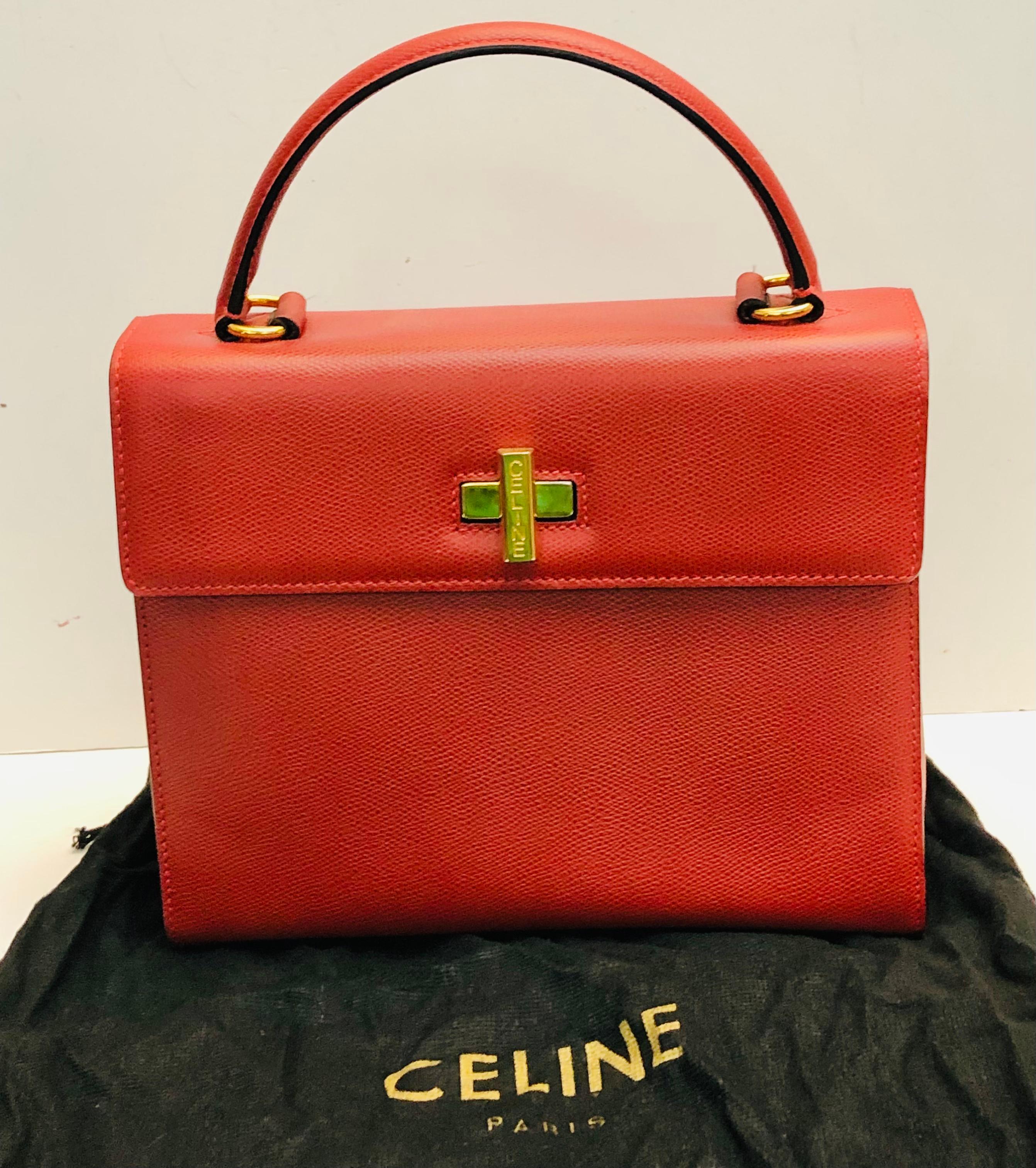 Celine Red Leather Box Handbag For Sale 3