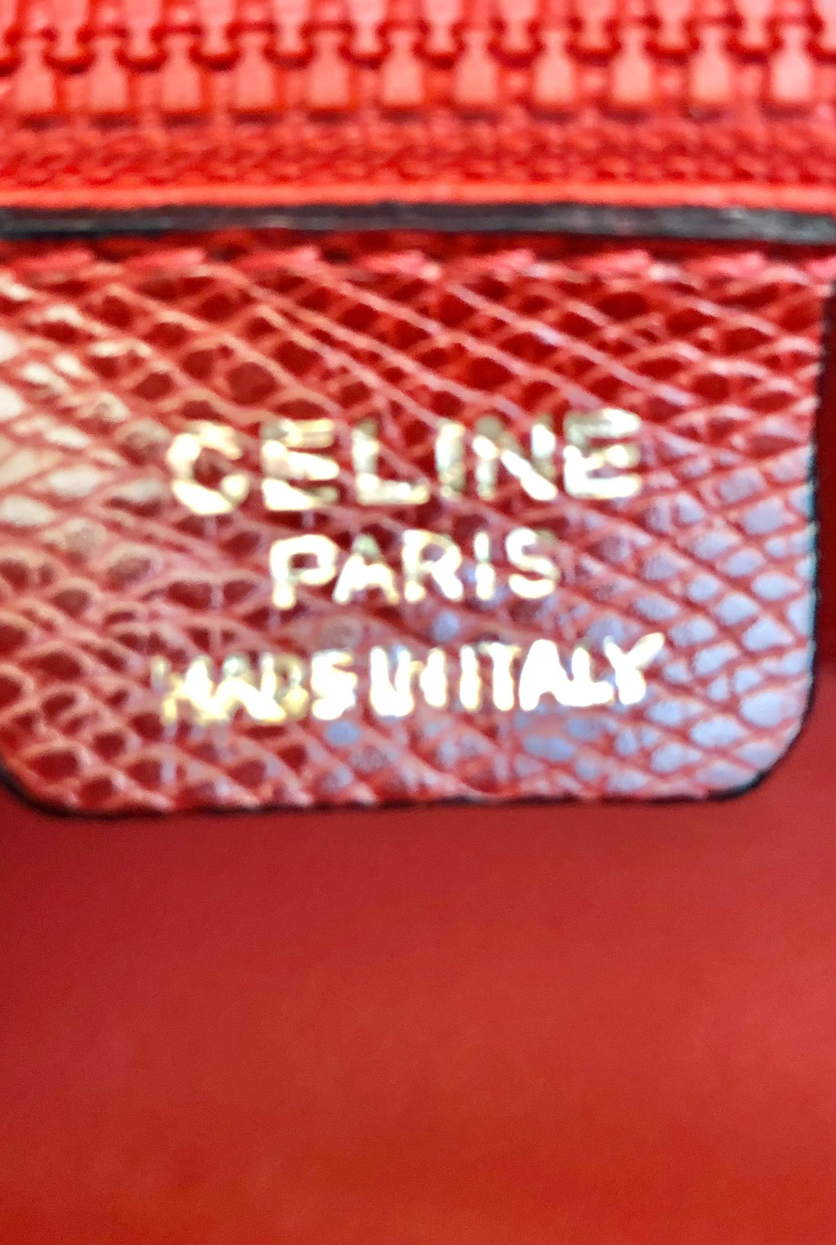 Celine red leather box handbag For Sale 2