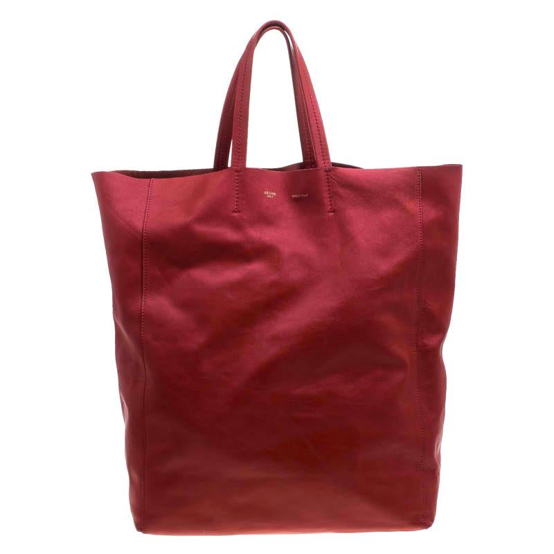 Celine Red Leather Cabas Tote