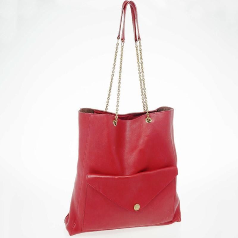 Celine Red Leather Envelope Pocket Tote In Good Condition In Dubai, Al Qouz 2