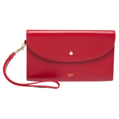 Celine Red Leather Flap Wristlet Clutch