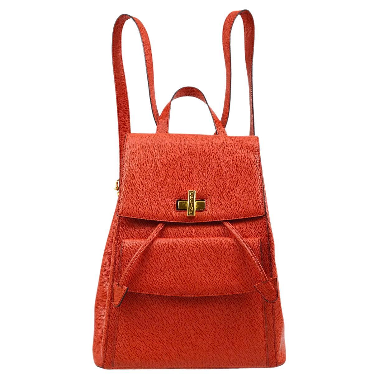 CELINE Red Leather Gold Hardware Shoulder Backpack Bag For