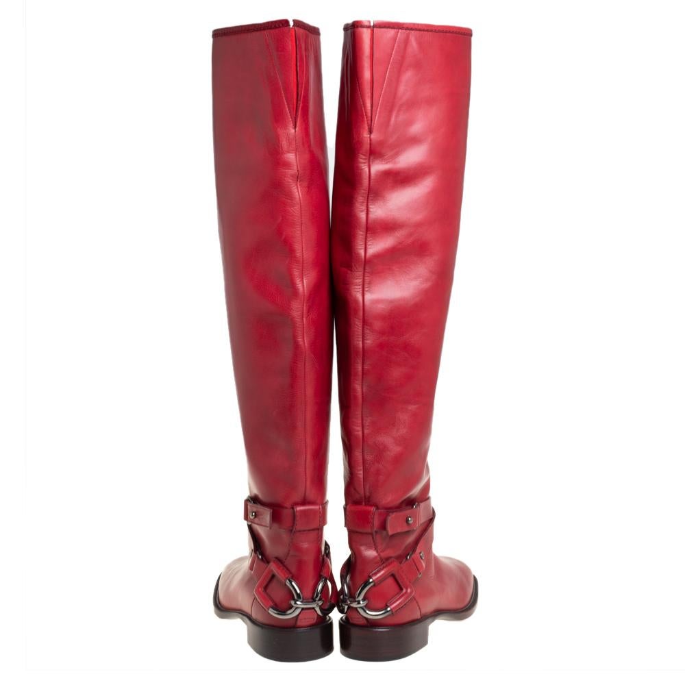Celine Red Leather Knee Length Boots Size 39 2