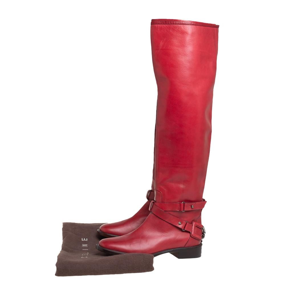 Celine Red Leather Knee Length Boots Size 39 4