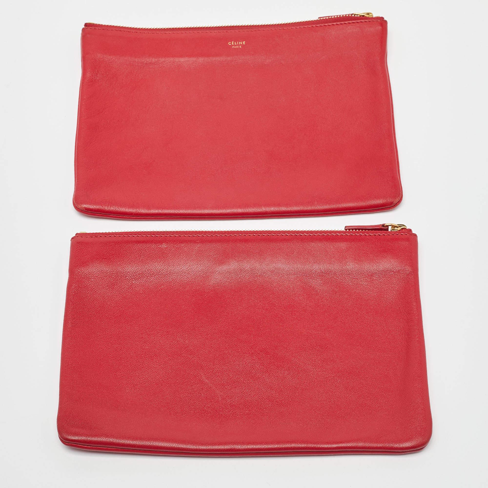 Celine Red Leather Large Trio Zip Crossbody Bag 7
