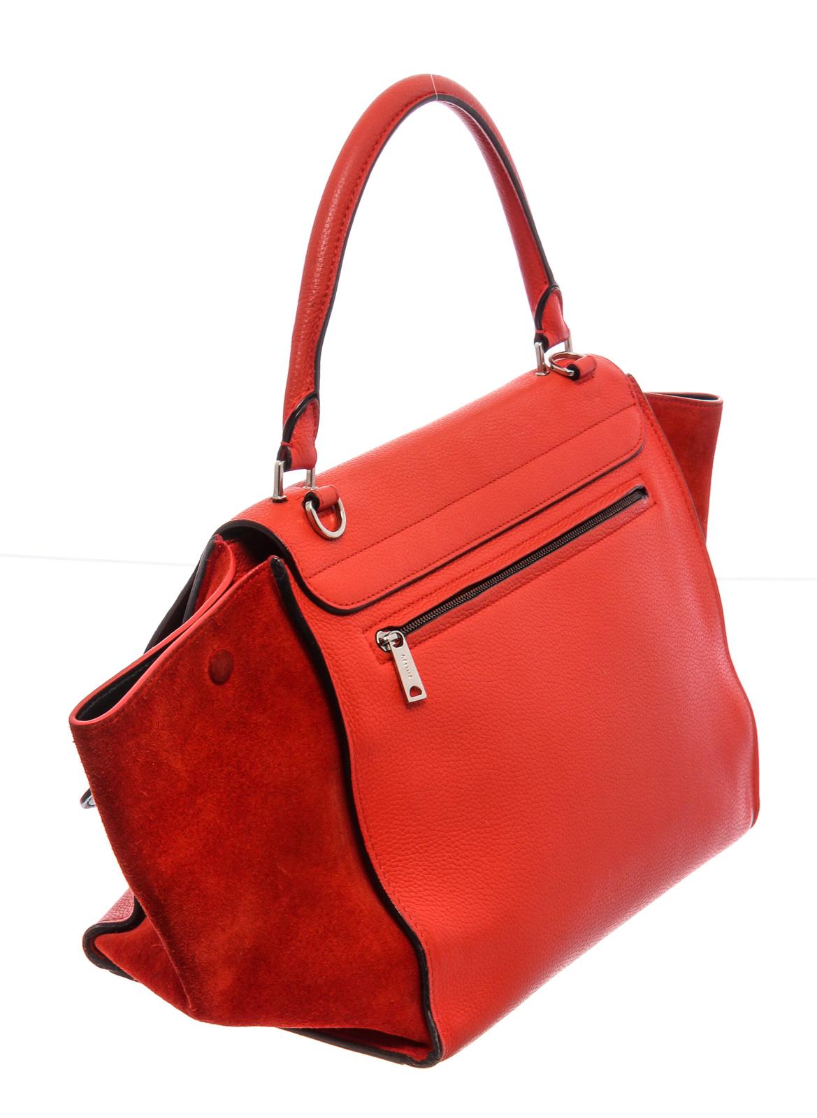 Celine Red Leather Medium Trapeze Tote Bag In Good Condition In Irvine, CA