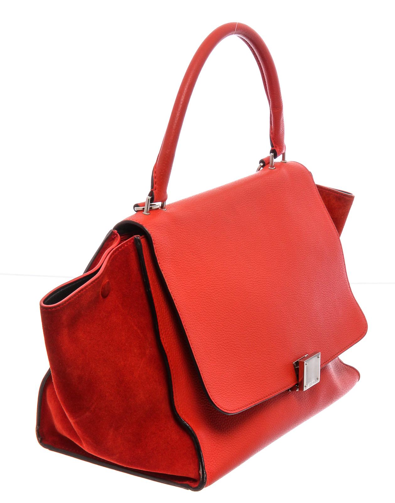 Women's Celine Red Leather Medium Trapeze Tote Bag