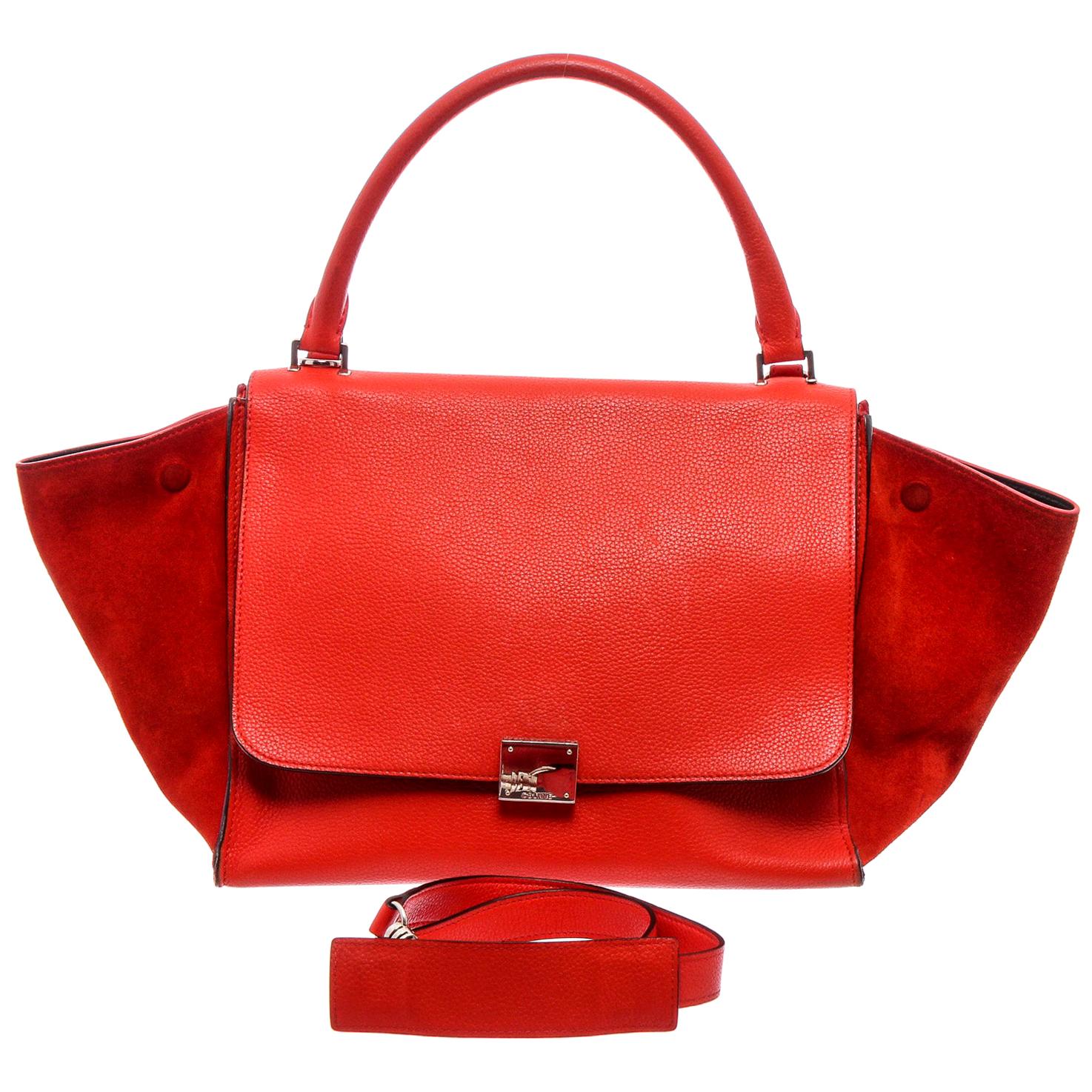 Celine Red Leather Medium Trapeze Tote Bag
