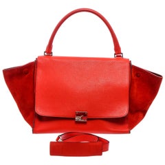 Celine Red Leather Medium Trapeze Tote Bag