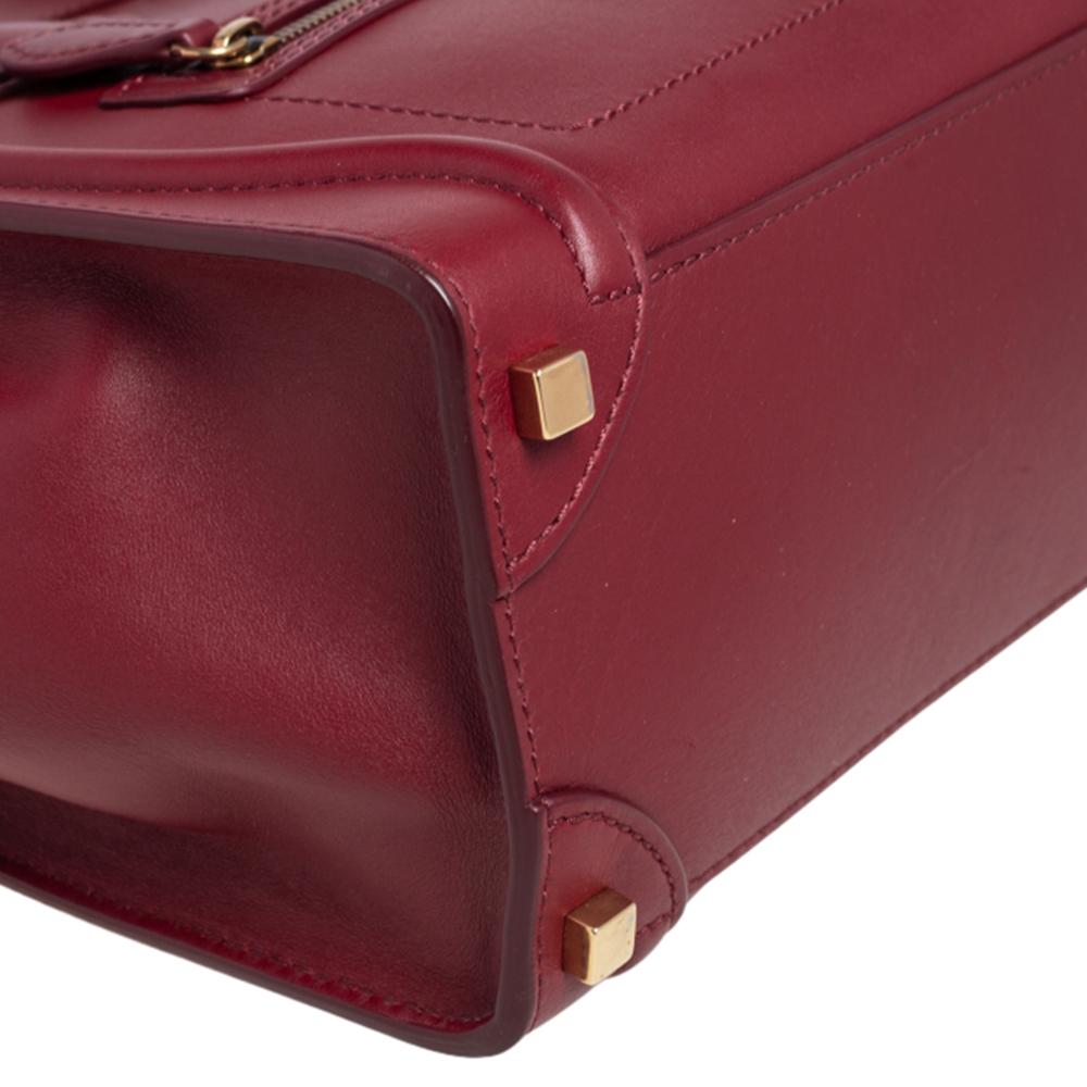 Brown Celine Red Leather Micro Luggage Tote