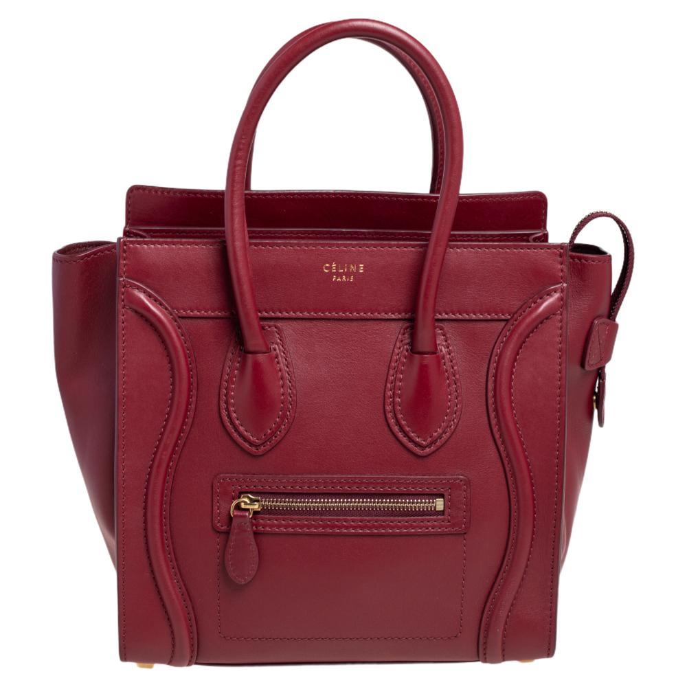 Celine Red Leather Micro Luggage Tote
