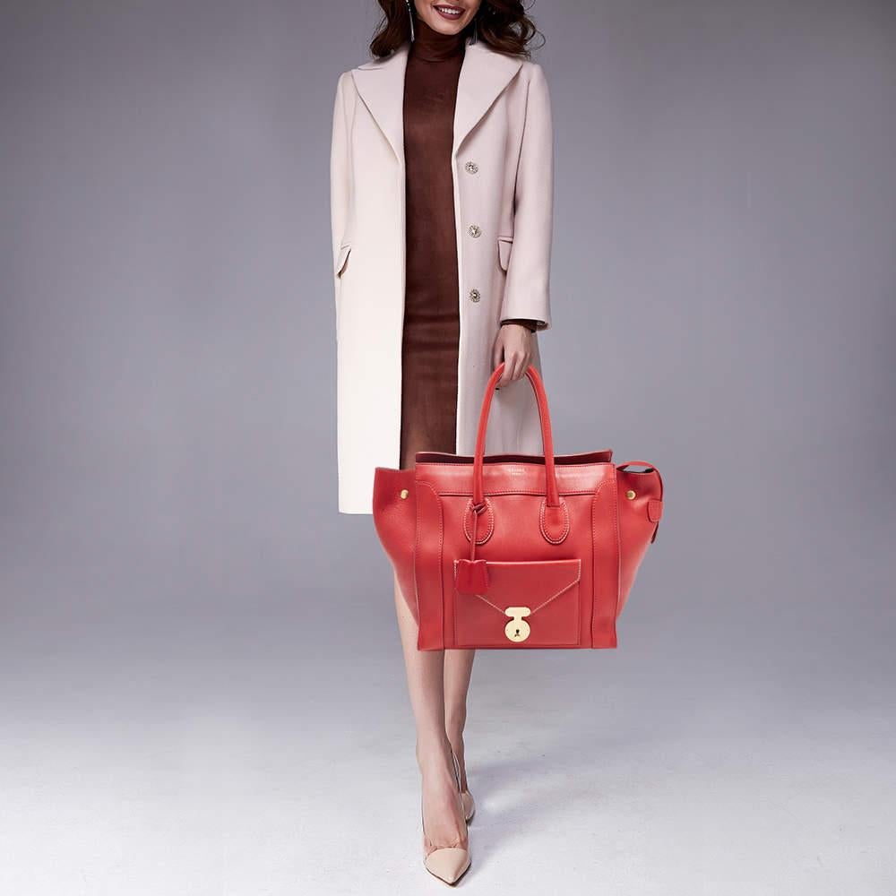 Celine Red Leather Mini Envelope Luggage Tote In Good Condition In Dubai, Al Qouz 2