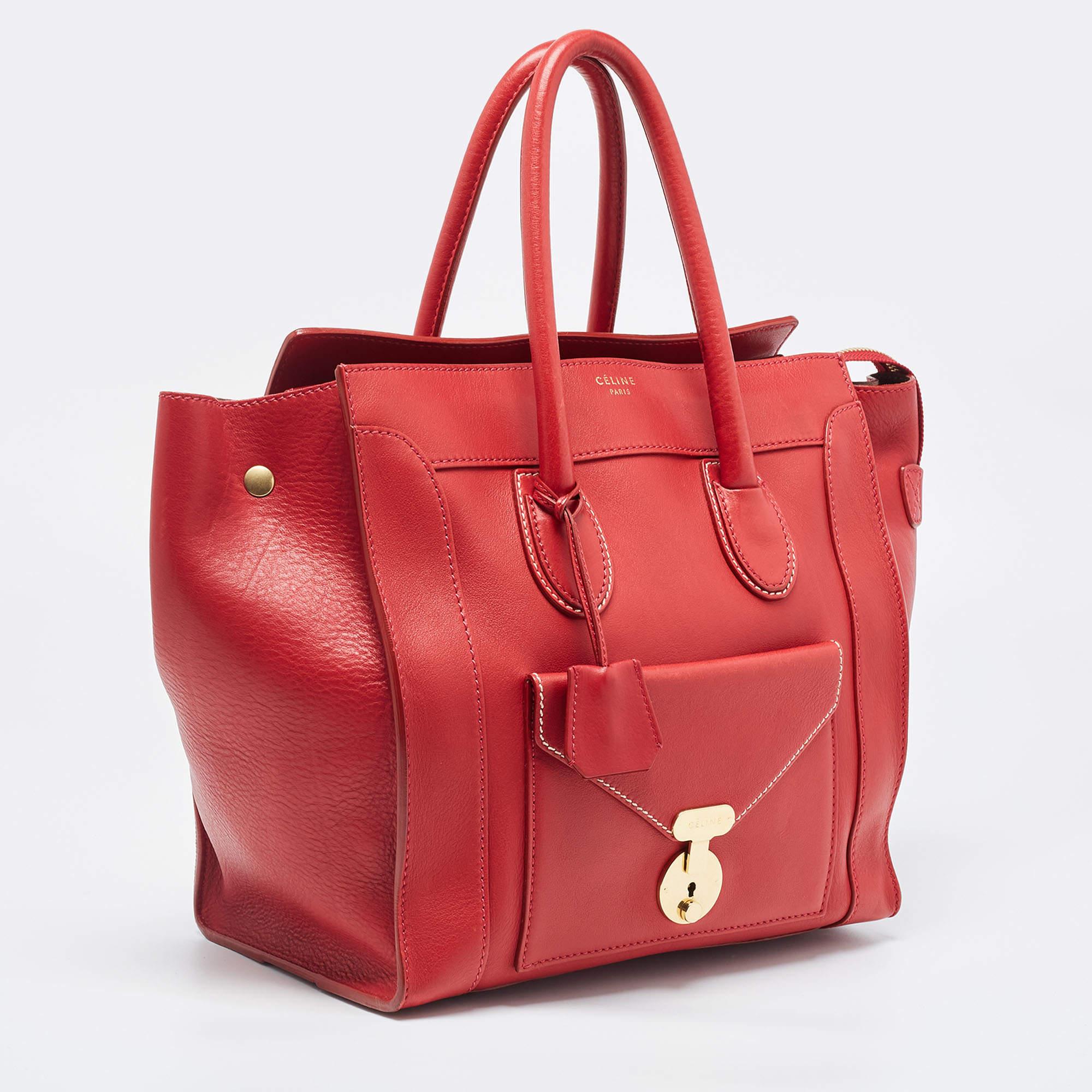Women's Celine Red Leather Mini Envelope Luggage Tote