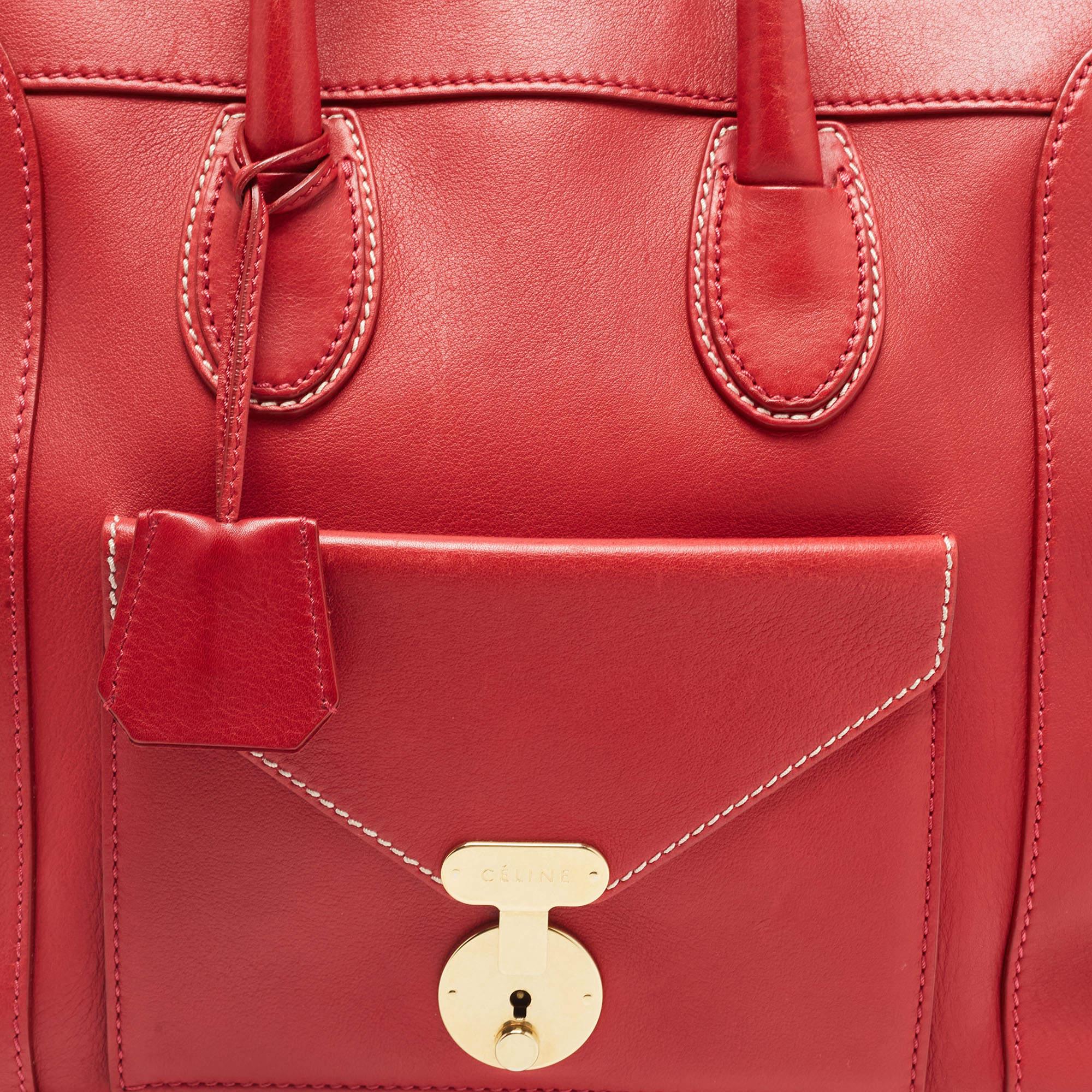 Celine Red Leather Mini Envelope Luggage Tote 2