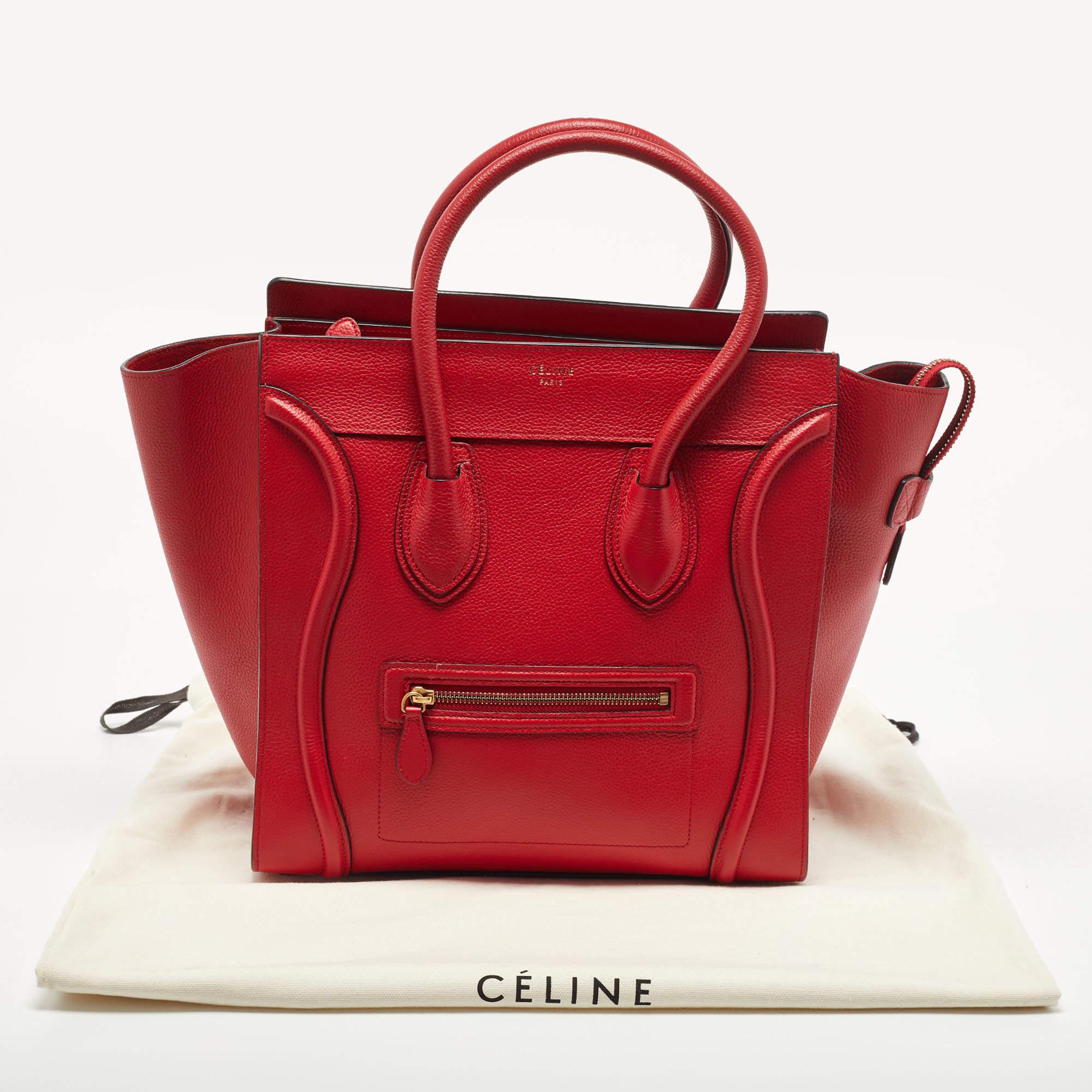 Celine Red Leather Mini Luggage Tote For Sale 9