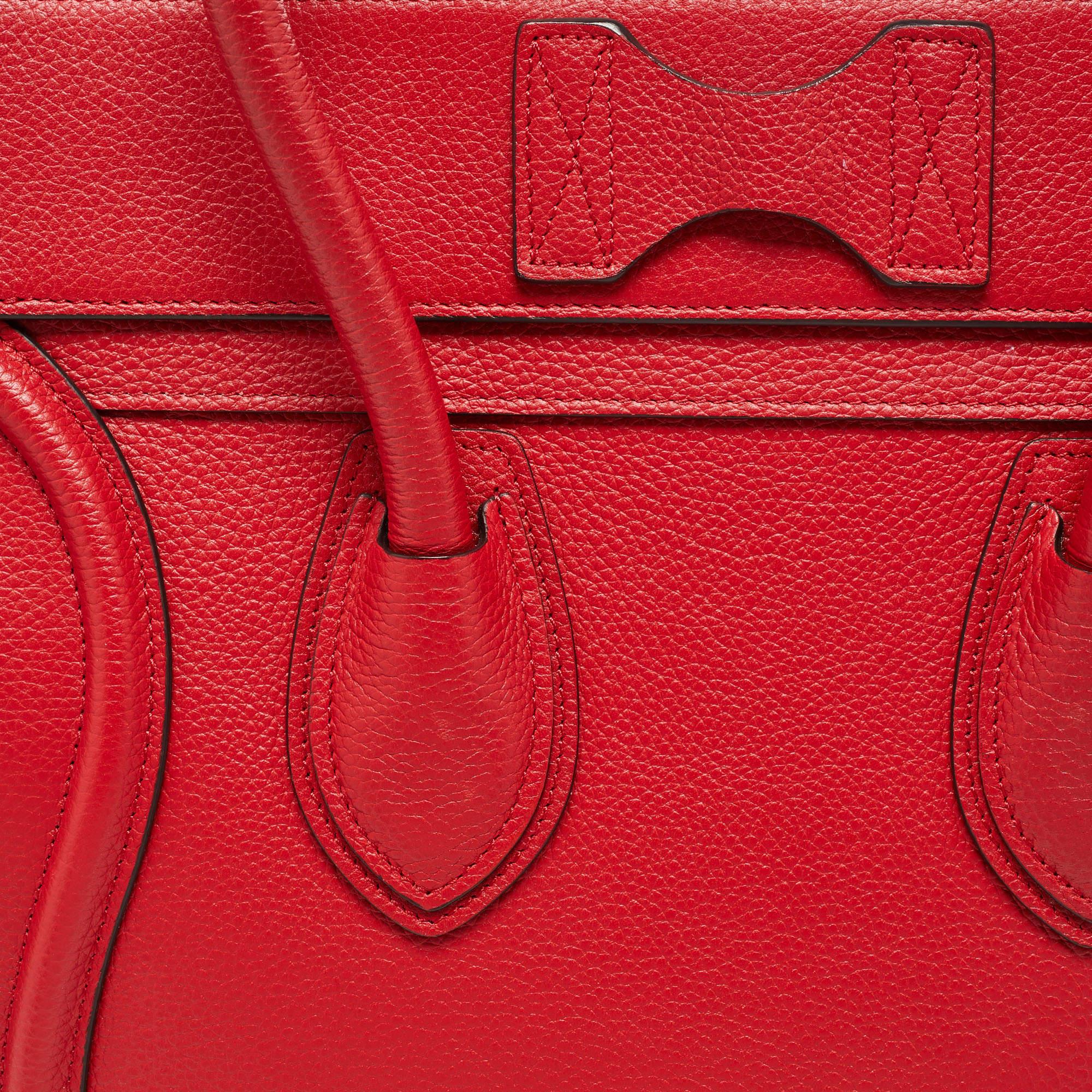 Celine Red Leather Mini Luggage Tote For Sale 12