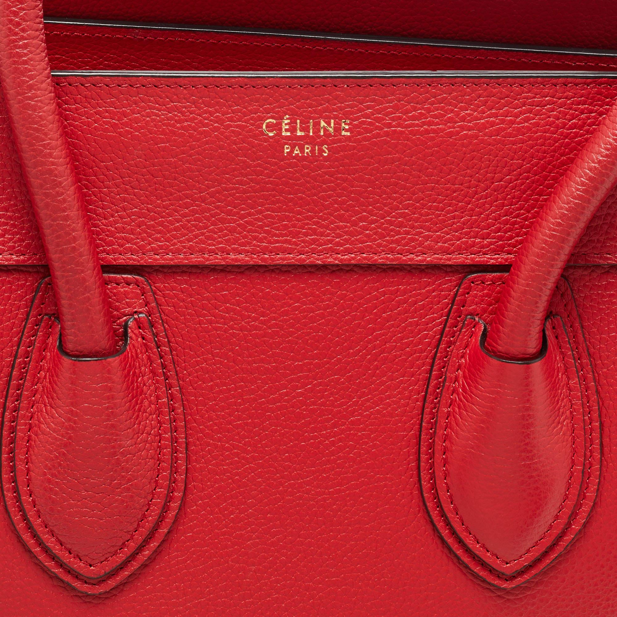 Celine Red Leather Mini Luggage Tote For Sale 13
